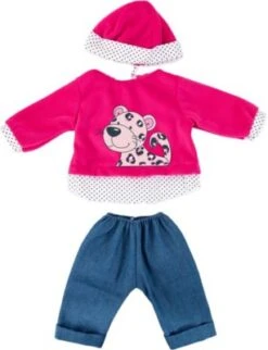 BAYER Kleider Für Puppen 33-38 Cm: 3-tlg. Set - Hose, Oberteil, Mütze, Blau/pink