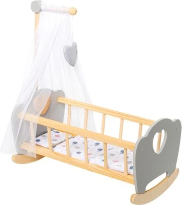 MyToys ORIGINALS Holz Puppenwiege, Grau Mit BettwÀsche