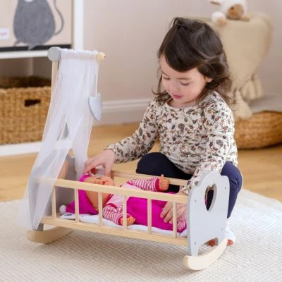 MyToys ORIGINALS Holz Puppenwiege, Grau Mit BettwĂ€sche â Bild 2