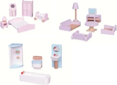 Lelin Holzspielzeug Puppenhausmöbel 21 Tlg