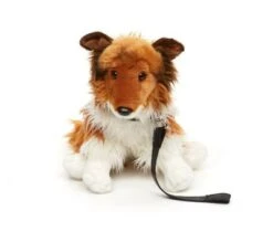 UNI-TOYS® Langhaarcollie Mit Leine, Sitzend - Gesicht Braun - 27 Cm (Höhe) - Plüsch-Hund, Collie - Plüschtier Kuscheltiere
