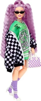 Barbie Extra Puppe In Schwarz-weißer Rennwagejacke Mit Lila Haaren – Bild 3