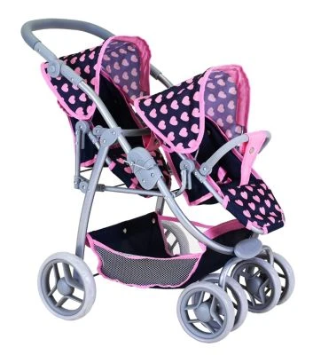 KNORR Toys Zwillingspuppenwagen Milo - "Pink Hearts" – Bild 3