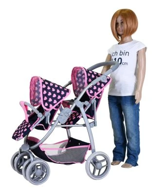 KNORR Toys Zwillingspuppenwagen Milo - "Pink Hearts" – Bild 4