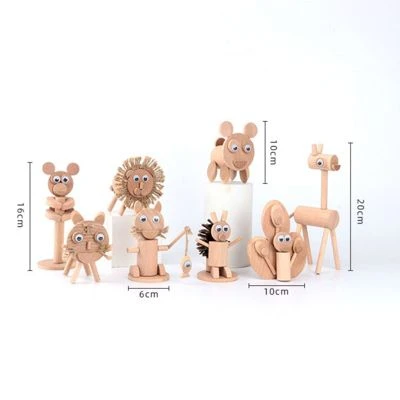 Enbaoxin 4Stk Kinder Diy Tier Hölzerne Stück Hölzerne Post Spielzeug – Bild 3
